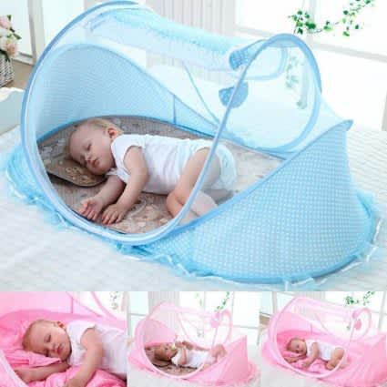 Baby 3-In-1 Cushion Mat and Pillow With Mosquito Net ( BLUE OR PINK )_0
